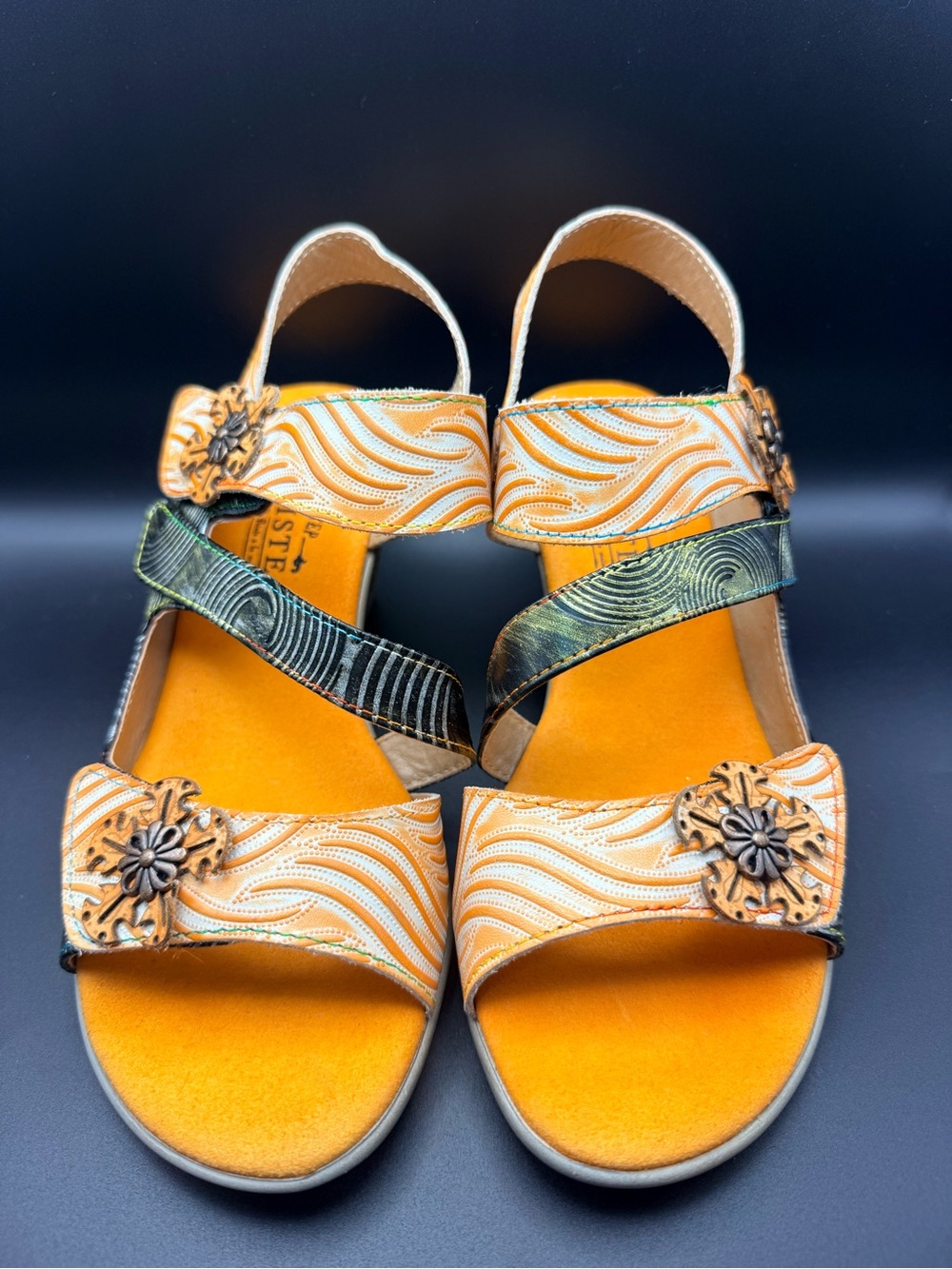 Springstep L’Artiste - Women's Strappy Sandals in Orange with Floral Accent